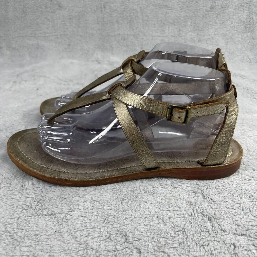 Frye Sandals Womens 7.5 Gold‎ Leather Rachel T Strap Strappy Boho